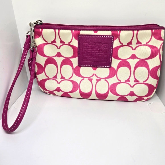 Coach Handbags - Coach nylon wristlet  pink/white